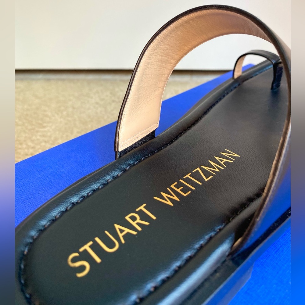 Stuart Weitzman Lyla Flat Leather Sandal Black Size 8.5, NWT - Picture 10 of 15